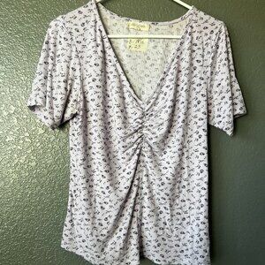Rikki Erin Floral V Neck Ruched Front Top Size M Stretch